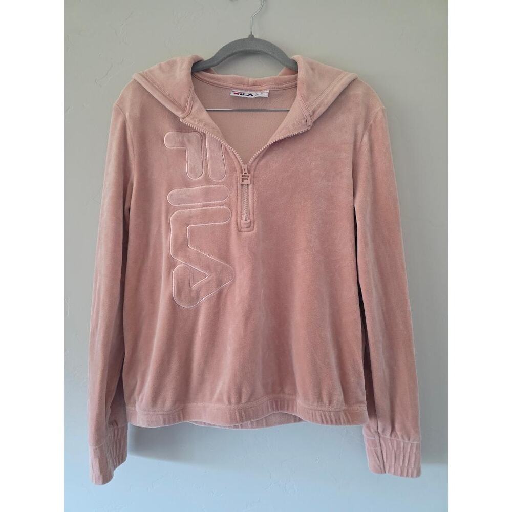 FILA Velour Quarter Zip Hoodie Pink Y2K Soft Girl Cozy Cropped